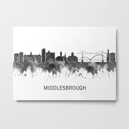 Middlesbrough England Skyline BW Metal Print | Yorkshire, North, Watercolor, Cityscape, Travel, Modern, Print, Art, Skyline, Landmarks 
