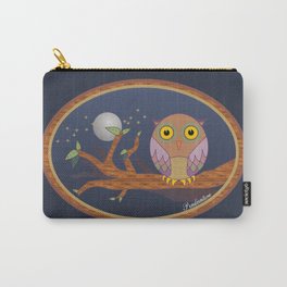 Owl kawaii Carry-All Pouch | Digital, Moon, Vector, Nature, Vectorowl, Forest, Night, Stars, Drawing, Tree 