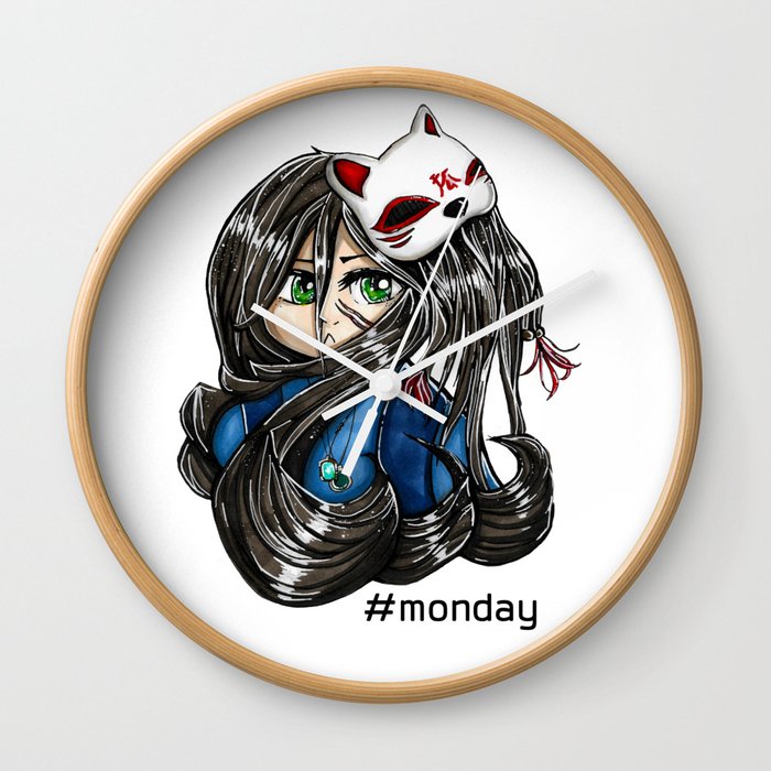 Cat Mask Girl Monday Drawing Anime Wall Clock By
