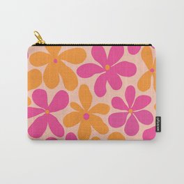  Groovy Pink and Orange Flowers Pattern - Retro Aesthetic  Carry-All Pouch | Modern, Cute, Colorful, Boho, Dorm, Contemporary, Floral, Graphicdesign, Pop Art, 70S 