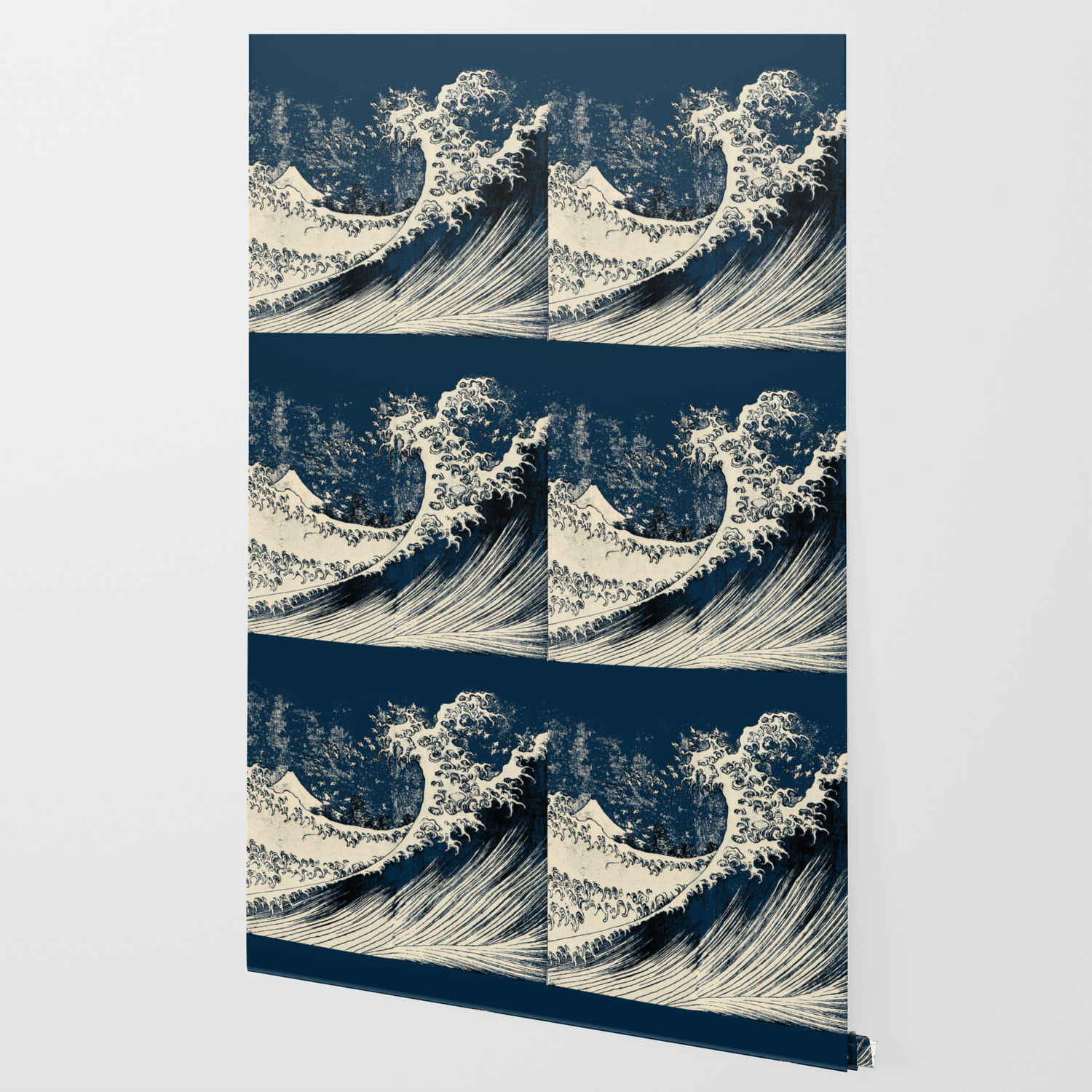 Japanese Waves Blue Wallpaper By Ros Lightbites Society6