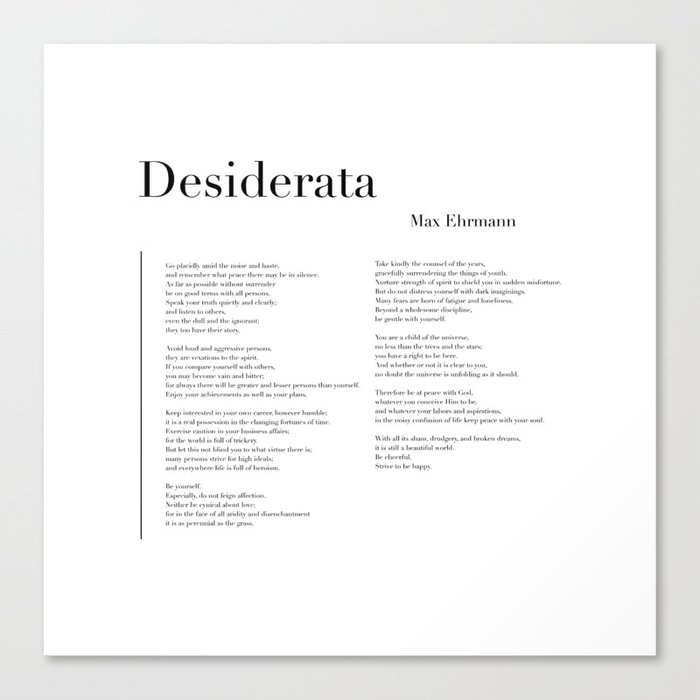 Desiderata by Max Ehrmann Canvas Print by Wise Magpie Prints | Society6