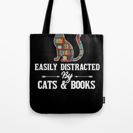 Reading Easily Distracted By Cats and Books Library Loves to Read Books Tote Bag