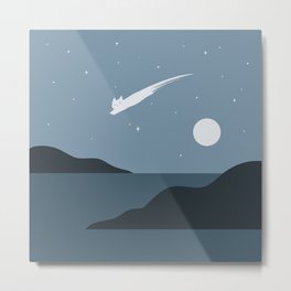 Cat Landscape 43 Metal Print | Stars, Drawing, Minimallandscape, Minimal, Cat, Landscape, Shootingstar, Meow, Curated, Catlover 