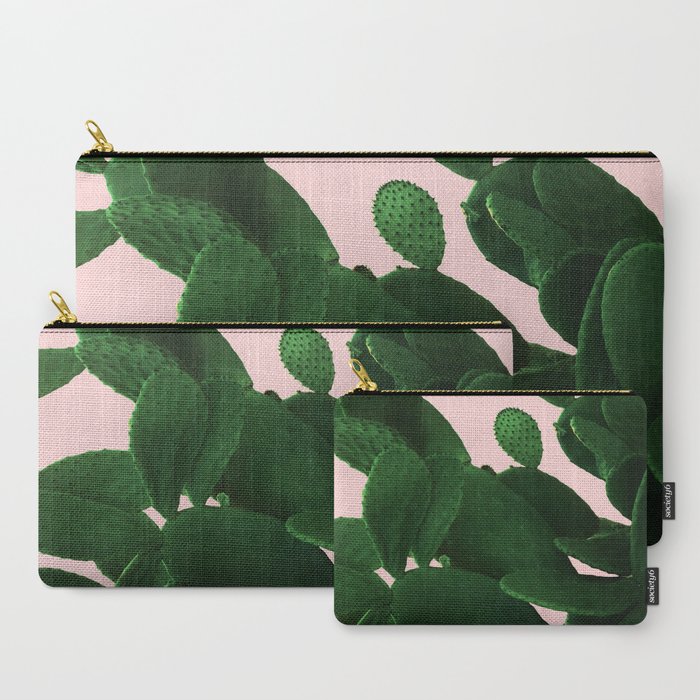 Green cactus on pink Carry-All Pouch by ARTbyJWP | Society6