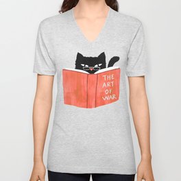 Cat reading book V Neck T Shirt | Devil, Feline, Cute, Painting, Kitty, Destruction, Pet, Vice, Reading, Vicious 