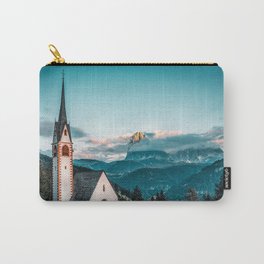 Dolomiti Church in the Mountains | Travel | Photography | Italy |  Carry-All Pouch | Goldenhour, Sunset, Peaks, Church, Snow, Mountain, Religion, Frenchalps, Dolomiti, Italy 