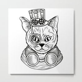 funny steampunk cosplay cat with gears Metal Print | Feline, Mustache, Cat, Steampunk, Mechanics, Mystical, Steamengines, Graphicdesign, Performmagic, Magic 