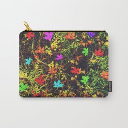 maple leaf in blue red green yellow pink orange with green creepers plants background Carry-All Pouch | Contemporary, Vintageart, Modern, Forest, Redmaple, Retro, Urbanart, Vine, Mapleleaf, Vintage 
