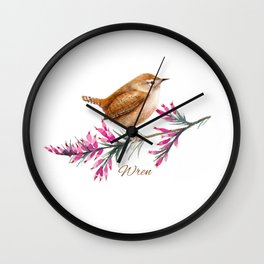 Little Wren Watercolour Wall Clock | Ornithologist, Wrenlovers, Gardener, Birdnerd, Gardenwildlife, Heather, Jennywren, Watercolourwren, Painting, Prettybird 