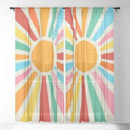 Retro Sunrise: Rainbow Edition Sheer Curtain | Boho, Sunshine, 70S, Colorful, Spring, 90S, Sun, Mid Century, Graphicdesign, Sunrise 