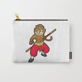 Monkey as Warrior with Staff & Headband Carry-All Pouch | Funny, Women, Kids, Rainforests, Africa, Gift, Orangutan, Cute, Graphicdesign, Men 