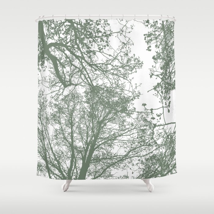 Abstract trees in neutral green Shower Curtain by ARTbyJWP | society6.com