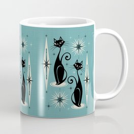 Mid Century Meow Retro Atomic Cats on Blue Coffee Mug