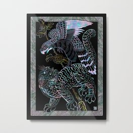 Tiger and  hawk Type B : Minhwa-Korean traditional/folk art Metal Print | Nature, Decoration, Oriental, Tiger, Bird, Asian, Traditional, Graphite, Luck, Graphicdesign 
