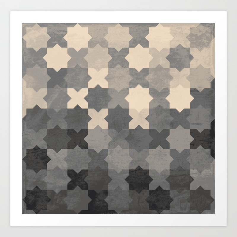 Ceramic Tile Seamless Pattern Design Gray Beige Art Print By