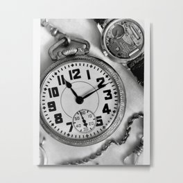 Watch Time 11:12 Black-and-White Film Photograph  Metal Print | Hands, Timer, Seconds, Vintage, Minutes, Chain, Gears, Oclock, Hours, Clock 