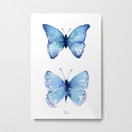 Two Blue Butterflies Watercolor Metal Print | Butterflies, Indigo, Painting, Butterflyprint, Butterflywatercolor, Insects, Curated, Abstract, Color, Minimalism 