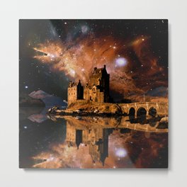 Cosmic Eilean Donan Metal Print | Sepia, Brown, Castle, Graphicdesign, Christmastree, Nebula, Galaxy, Space, Eileandonan, Digital 