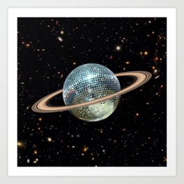 Saturn Disco II Art Print | Discoball, Planets, Curated, Disco, Music, Retro, Space, Party, Saturn, Collage 