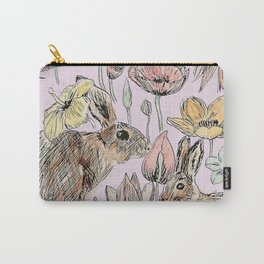 rabbits and flowers with color Carry-All Pouch