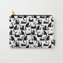 Bad Cats Knocking Stuff Over Carry-All Pouch | Pattern, Cats, Knockingthingsover, Kitty, Catsbeingjerks, Catwithmug, Kittens, Drawing, White, Illustration 