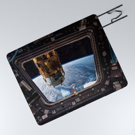 Space Station Window Overlooking Planet Earth Picnic Blanket