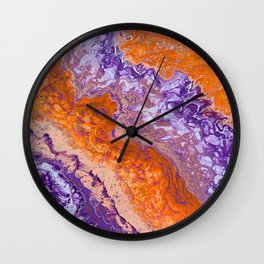 Clemson Orange and Purple Paint Pour Effect Wall Clock | Paintpour, Orange, Wave, Painting, Clemson, Tigers, Purple 
