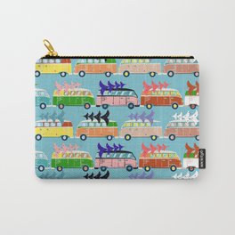 Retro Christmas Vans Carry-All Pouch | Camper, Holidays, Graphicdesign, Pop Art, Retro, Seamless, Bug, Digital, Wrapping, Trees 