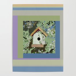 Birdhouse in barnwood, blue sage green taupe Poster