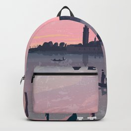 Venice, Italy- Retro travel minimalistic poster Backpack | Minimalism, Graphicdesign, Venice, Retro, Retrotravelposter, Oldposter, Vectorart, Flat, Landscape, Italy 