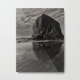 Hay Stack Rock Reflection Metal Print | Rockformation, Momolith, Landscape, Blackandwhite, Digitalmanipulation, Haystackrock, Oregoncoast, Seascape, Sepiatone, Black and White 