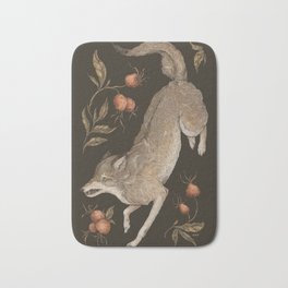 The Wolf and Rose Hips Badematte | Drawing, Fall, Curated, Nature, Winter, Botanic, Rose, Digital, Coyote, Graphite 