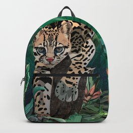 Ocelot Backpack | Spotted, Tropical, Animal, Forest, Plants, Palms, Wild, Bloom, Graphicdesign, Rainforest 