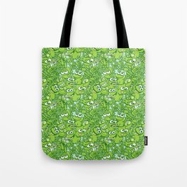 Funny green frogs entangled in a messy pattern Tote Bag