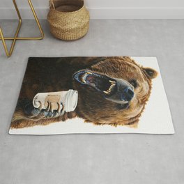 " Grizzly Mornings " give that bear some coffee Rug | Wildlife, Funny, Bear, Coffeeshop, Men, Angry, Man, Acrylic, Brown, Roaring 