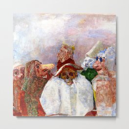 Masks Mocking Death portrait painting by James Ensor Metal Print | Outsiderart, Painting, Mardigras, Brazil, Weird, Medieval, Venice, Carnival, Skeletons, Curated 