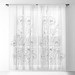 Poppy Flowers Line Art Sheer Curtain | Symbol, Floral, Plant, Ilustration, Poppy, Drawing, Walldecor, Nature, Simple, Trendy 