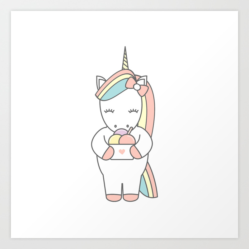 Cute Cartoon Unicorn With Ice Cream Art Print By Alicevacca Society6