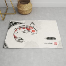 Good Luck And Peace Koi Japanese Ink Rug | Black And White, Enzo, Korea, Asian, Luck, China, Carpe, Chill, Japanese, Painting 