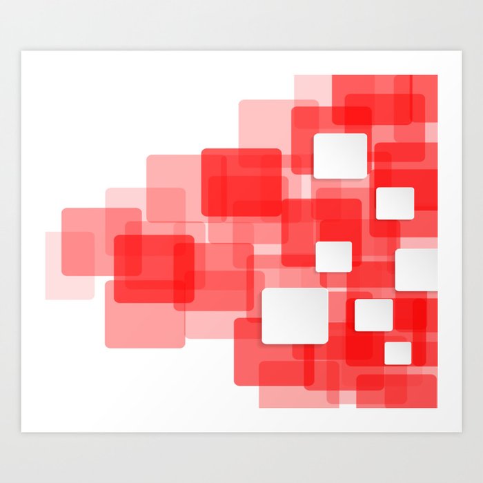 Red And White Squares On A White Background Abstract Art Art Print