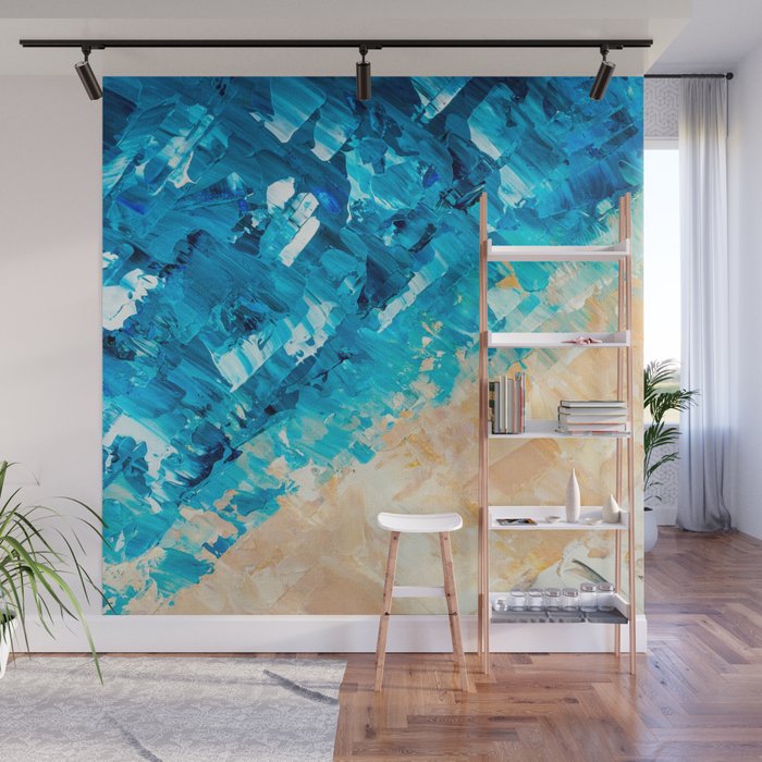 Deep Abstract Blue Turquoise Ocean Beach Acrylic Brushstrokes