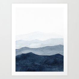 Indigo Abstract Watercolor Mountains Kunstdrucke