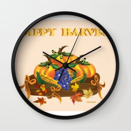 "Happy Harvest Group" Wall Clock | Fall, Digital, Corn, Grapes, Pumpkins, Season, Ispiration, Harvest, Graphicdesign 