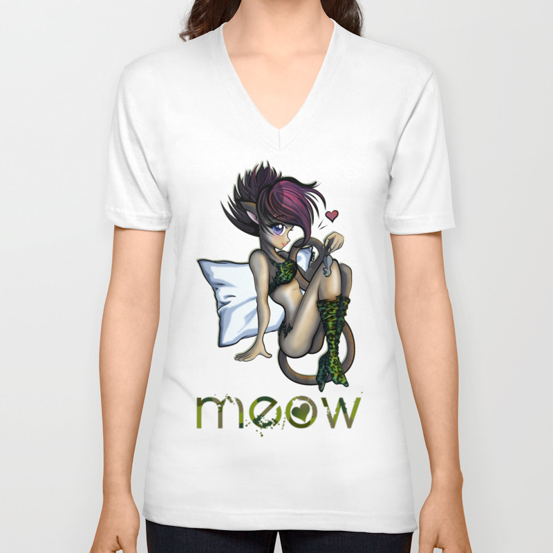 Catgirl Anime Manga Beautiful Cute Cat Girl Woman Meow Kitten Unisex V Neck By Tazmaaanime Society6