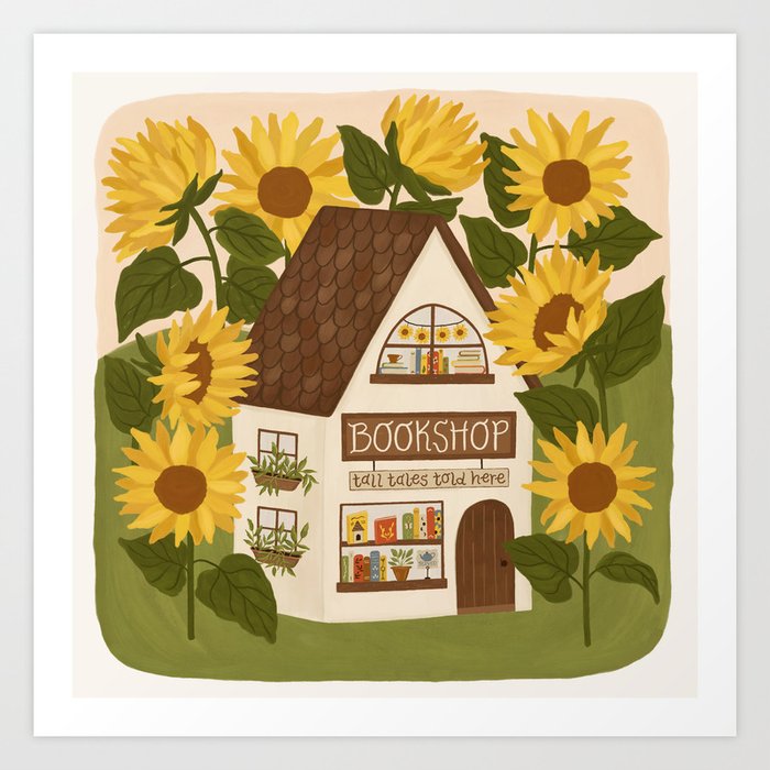 Sunflower Bookshop Art Print  | Book-themed Art Prints | Art Prints for Bookworms | Art Prints for Readers | Sincerely Yasmin