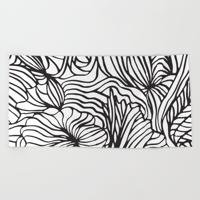 Abstract Black Line Art Floral Design With White Background Beach