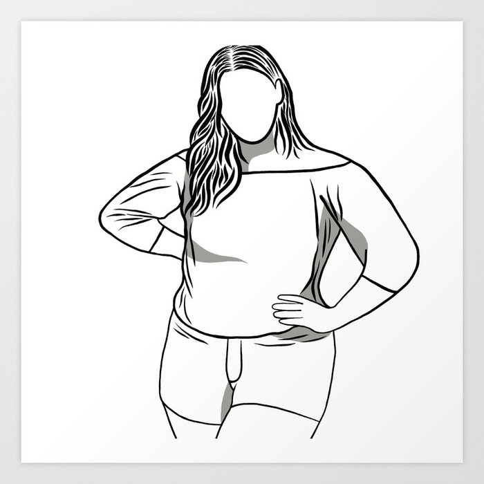 Body positive  plus  obese women on over white   drawing of cartoon character with illustration in flat  design. Art Print by Pichayakhorn | Society6