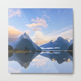 Milford Sound, New Zealand Metal Print | Reflection, Newzealand, Milfordsound, Mitrepeak, Photo, Fiordland, Sunrise, Clouds, Morning 