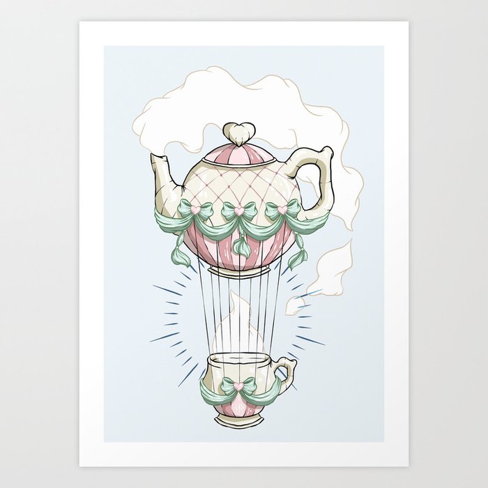 Teapot and Teacup Hot Air Balloon Vintage Style Goth Cute Traditional Flash  Tattoo Art Print by Ella Mobbs | Society6